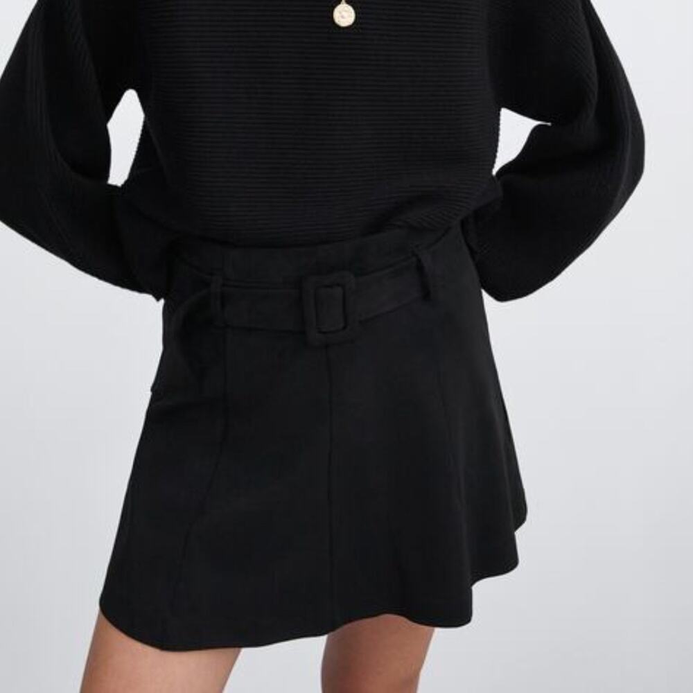 Zara Faux Suede Belted Mini Skirt Black Size XS